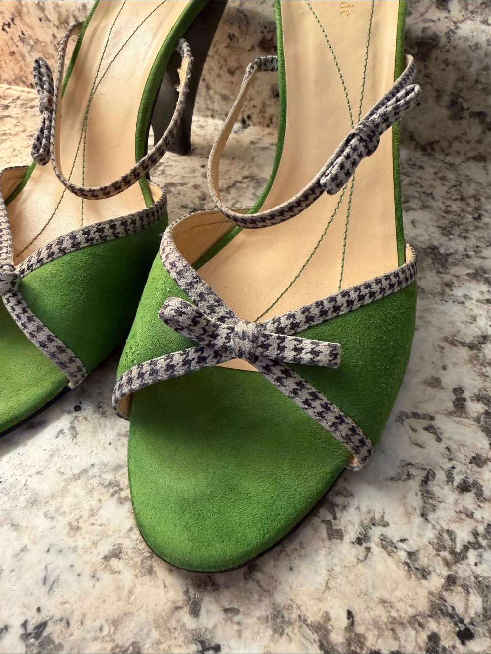 Vintage Kate Spade New York Green Suede Houndstooth Bow Made in Italy 🇮🇹 - Picture 2 of 11